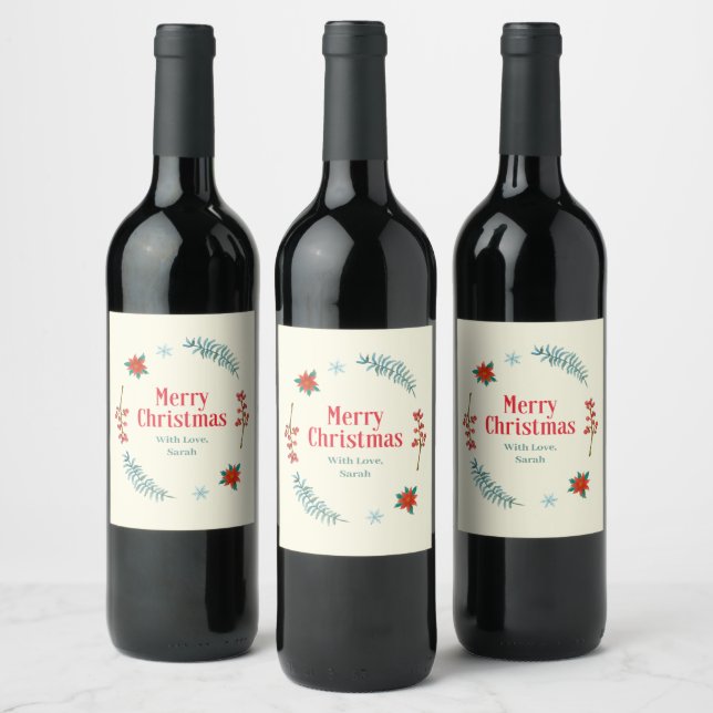 Merry Christmas Personalized Wine Labels (Bottles)