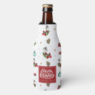 Merry Christmas Personalized Winter Bird Pattern Bottle Cooler