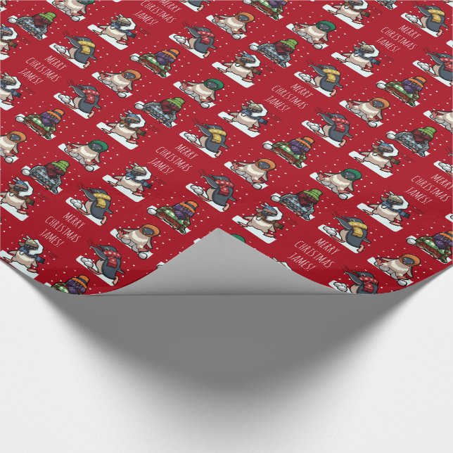 Merry Christmas Personalized Xmas Penguin Cartoon Wrapping Paper (Corner)