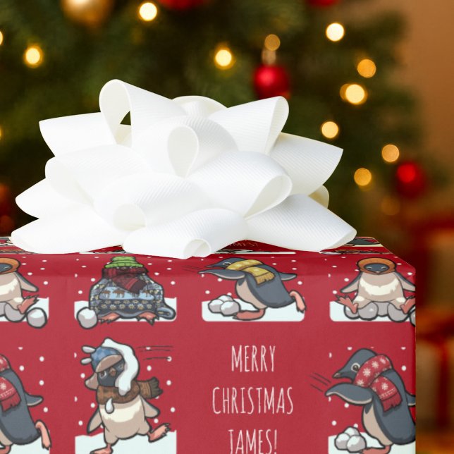 Merry Christmas Personalized Xmas Penguin Cartoon Wrapping Paper (Creator Uploaded)