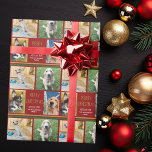 Merry Christmas Pet Photo Collage Custom Dog Owner Wrapping Paper<br><div class="desc">This cute,  modern Merry Christmas wrapping paper features a classy layout of 4 dog photos on a white background with pretty white typography on festive red. This beautiful pet photo holiday gift wrap features your own pup's photograph collage surrounding your message and family name.</div>