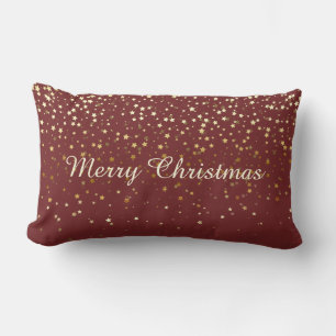 Merry Christmas Petite Golden Stars Pillow BRGNDY