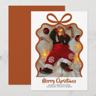 Merry Christmas Photo and Ribbon Personalized Holiday Card