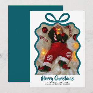 Merry Christmas Photo and Ribbon Personalized Holiday Card