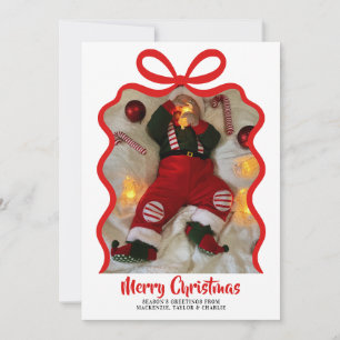 Merry Christmas Photo and Ribbon Personalized Holiday Card