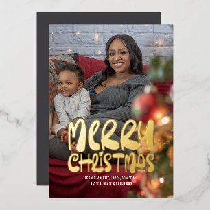 Merry Christmas Photo and Text Personalized Foil Holiday Card