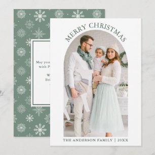 Merry Christmas Photo Arch Snowflakes Sage Green Holiday Card