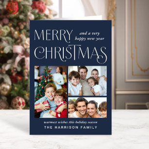 Merry Christmas Photo Blue Holiday Card