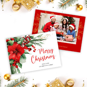 Merry Christmas Photo Botanical Holiday Card