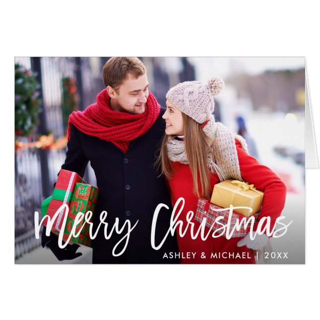 Merry Christmas Photo Brush Script Fold Card (Front Horizontal)