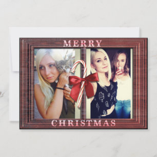 Merry Christmas Photo Card Rustic Faux Wood Frame
