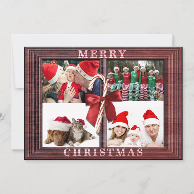 Merry Christmas Photo Card Rustic Faux Wood Frame (Front)
