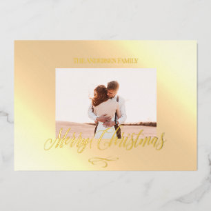 Merry Christmas Photo Cards Real Foil script Gold