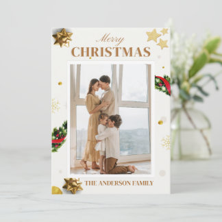 Merry Christmas Photo Classic Gold Holiday Card