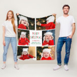 Merry Christmas Photo Collage Beautiful Red Green Fleece Blanket<br><div class="desc">This cute,  modern Merry Christmas blanket features a classy layout of 5 family photos on a white background with pretty red and green typography. This beautiful kids photo holiday gift features your own child's photograph collage surrounding your festive message and family name in green.</div>