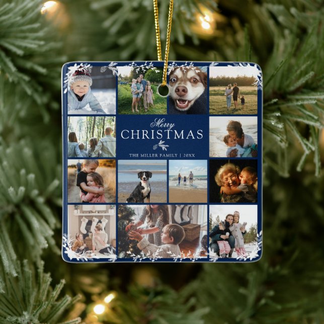 Merry Christmas Photo Collage Ceramic Ornament (Tree)