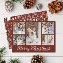 Merry Christmas Photo Collage Chic Burgundy Red