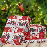 Merry Christmas Photo Collage Cute Custom Red Wrapping Paper<br><div class="desc">This cute,  modern Merry Christmas wrapping paper features a classy layout of 4 family photos on a green background with pretty white typography and festive stripes. This beautiful kids photo holiday gift wrap features your own child's photograph collage surrounding your message and family name.</div>