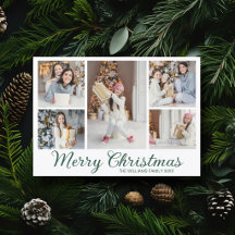 Merry Christmas Photo Collage Elegant Green Script