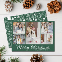 Merry Christmas Photo Collage Elegant Green Trees