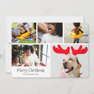 Merry Christmas Photo Collage Five Pictures Simple Holiday Card