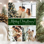 Merry Christmas Photo Collage Holiday Card<br><div class="desc">This fabulous 3 photo holiday card with "Merry Christmas!" in a modern script font and your family name and year in a clean crisp traditional cap font both in white on dark green with a matching back is perfect for sending to your family and friends. Everyone will love getting new...</div>