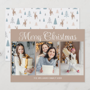 Merry Christmas Photo Collage Modern Mocha Holiday Card