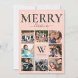 Merry Christmas Photo Collage Monogram Pink Grey Holiday Card<br><div class="desc">Personalized Merry Christmas Photo Collage Monogram Pink Grey Holiday Card. Modern trendy design featuring customizable monogram initial and name in pink and grey charcoal, and eight photo squares. We invite you to visit our Zazzle store, Simon & Grace, for matching products and more. Please contact us if you require any...</div>