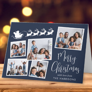 Merry Christmas Photo Collage Santa Sleigh Holiday Card