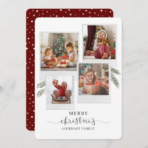 Merry Christmas Photo Collage Script Botanical Holiday Card