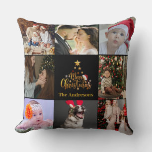 Merry Christmas Photo Collage Throw Pillow