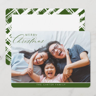 MERRY CHRISTMAS PHOTO elegant calligraphy green Holiday Card