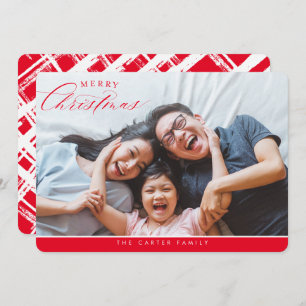 MERRY CHRISTMAS PHOTO elegant calligraphy  red Holiday Card