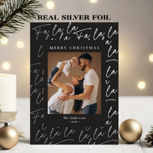 Merry Christmas Photo Elegant Script Real Silver Foil Holiday Card