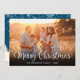 Merry Christmas Photo Elegant Script Winter Scene Holiday Card
