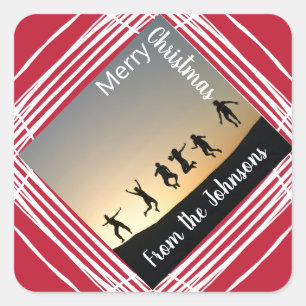 Merry Christmas Photo Family Name Red Gift Label