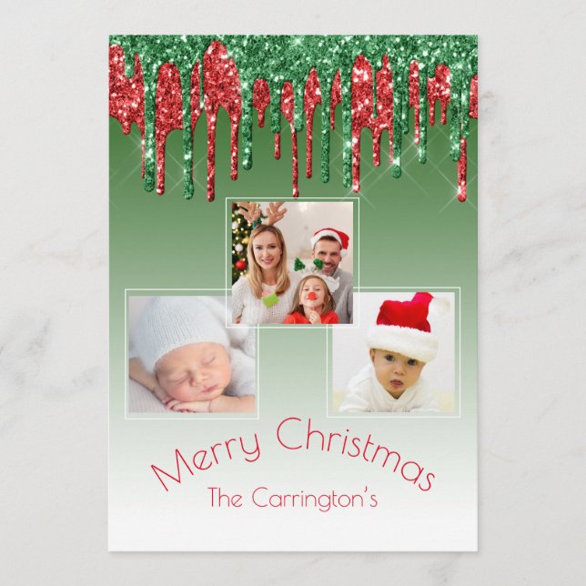 Merry Christmas Photo Glitter Drip Three Pictures (Front)