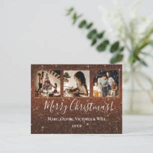 Merry Christmas Photo Glitter  Holiday Postcard