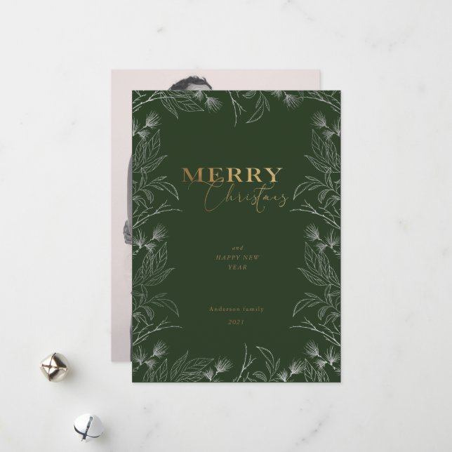 Merry Christmas Photo Gold Calligraphy Card (Front/Back In Situ)