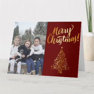 Merry Christmas Photo Gold Tree Card
