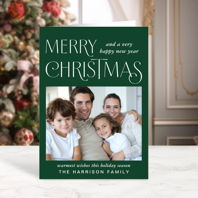 Merry Christmas Photo Green Holiday Card (This holiday season, let your family's smiles and heartwarming memories shine on our photo card)