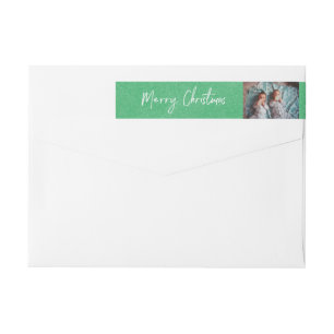 Merry Christmas & Photo Green Snow Custom Address Wrap Around Label