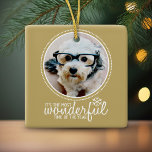 Merry Christmas Photo Greeting Card Gold Ceramic Ornament<br><div class="desc">It's the most wonderful time of the year! A simple and modern holiday design that highlights your photos. If you have any problems with your pictures or text,  click on the customize button and you will be able to move things around and make changes.</div>