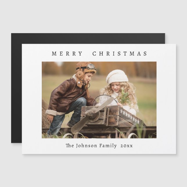 Merry Christmas PHOTO Holiday Magnetic Card (Front/Back)