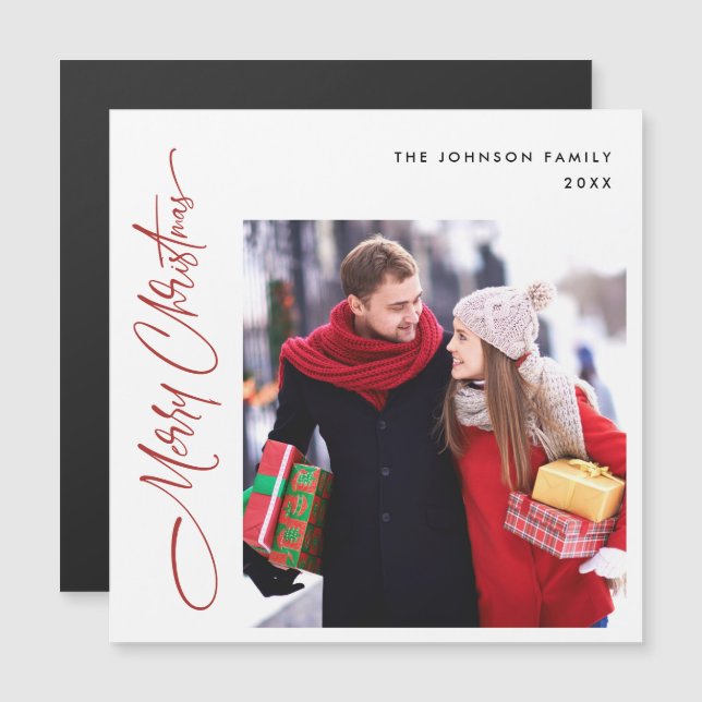 Merry Christmas PHOTO Holiday Magnetic Card (Front/Back)