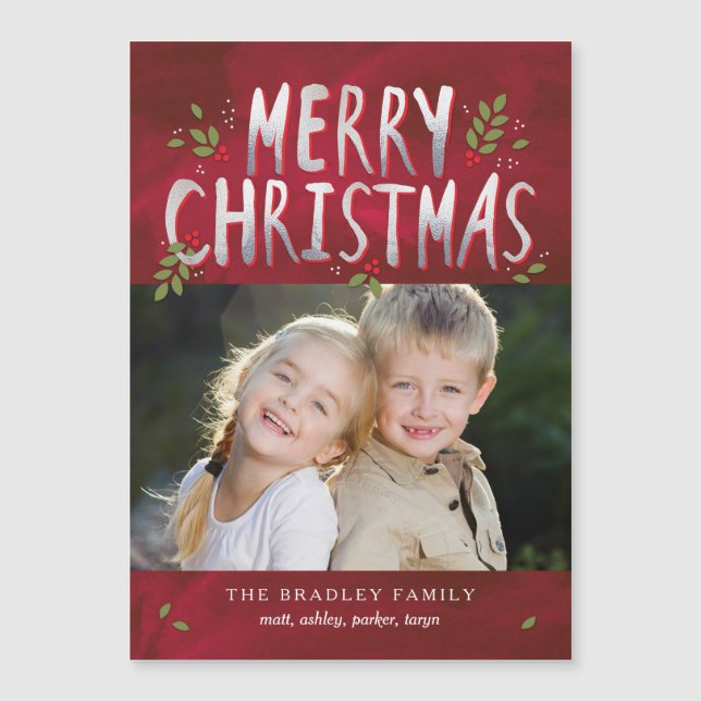 Merry Christmas Photo Holiday Thin Magnetic Card (Front)