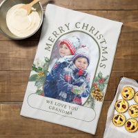 Merry Christmas Photo Holly and Pine Personalized