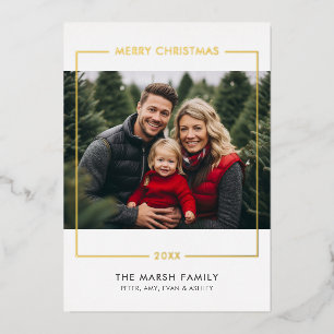 Merry Christmas Photo Horizontal - Gold Border Foil Holiday Card