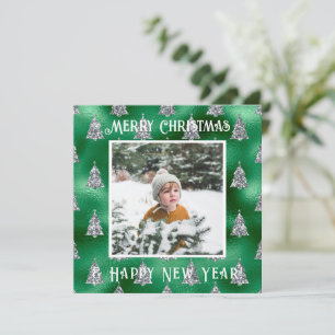 Merry Christmas Photo Metallic Glitter Holiday Card