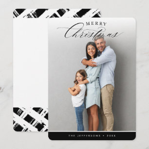 MERRY CHRISTMAS PHOTO modern calligraphy black Holiday Card